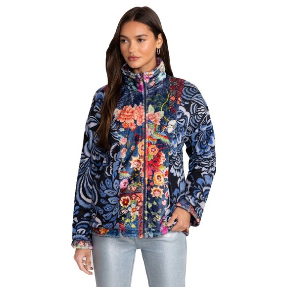 Johnny Was Joan Zip Cozy Sherpa Jacket Reversible Floral Mcdreamer Night Blue NW - Picture 5 of 6